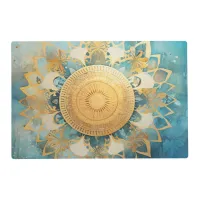 *~* BLESSED SACRED Gold Mandala AP2 Turquoise Placemat