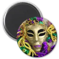 Purple and Gold Beads Masquerade Mask Mardi Gras Magnet