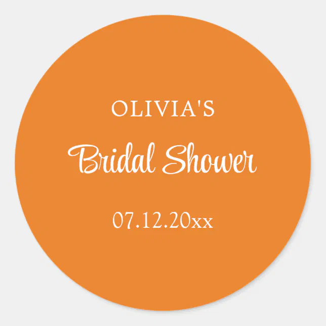 Bright Orange Bridal Shower Classic Round Sticker