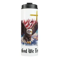 *~* Sky Eagle Christian Patriotic Cross AP16 Flag Thermal Tumbler