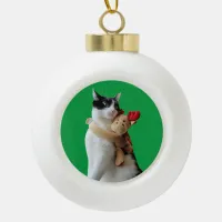 White and Black Cat & Reindeer Christmas Toy Ceramic Ball Christmas Ornament