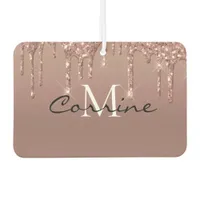 Monogram Metallic Rose Gold Dripping Glitter Car Air Freshener