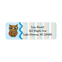 Cute Whimsical Hand Drawn blue and tan Owl Label