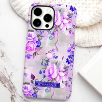 Purple and Pink Custom Name Floral iPhone 16 Pro Max Case