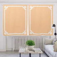 Peach Orange and White Bold Greek Key Border Blackout Curtains