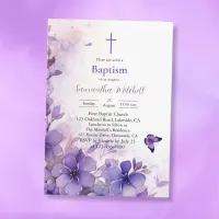 Modern Purple Flower Baptism Invitation