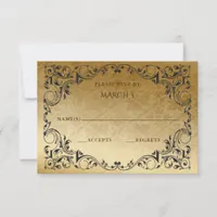 Elegant Vintage Black Gold  RSVP Card