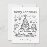 Kids Festive Coloring Picture Tree Merry Christmas Postcard