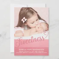 Sweet Valentine Stripe Typography Baby Birth Photo Announcement