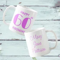 Cute Hot Pink 60th Birthday Name Coffee Mug