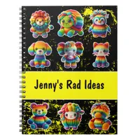 Rainbow Animals Bright Retro 1980s Yellow Accents Notebook