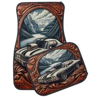 1980s Muscle Car on Dreamy Mountain Road Car Floor Mat