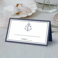 Navy White Nautical Anchor Monogram Wedding Place Card