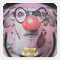 Jack Russell Terrier Happy Birthday Crazy Clown Square Sticker