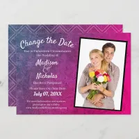 Change the Date Photo Blue Purple Pink Parchment Save The Date