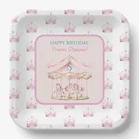 Pink Princess Carousel Magical 1st Birthday Girl Paper Plates