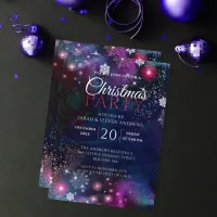 Elegant Deep Blue Pink Winter Wonderland Christmas Invitation