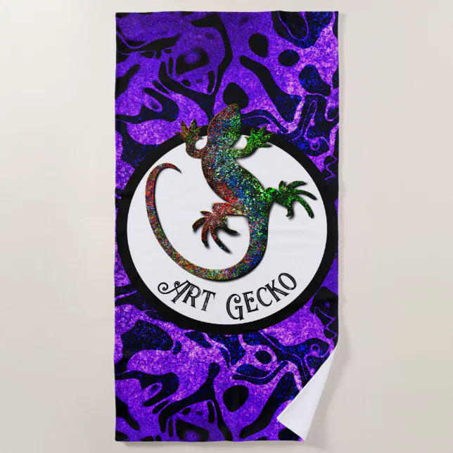Art Gecko - purple background Beach Towel