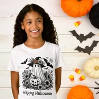 Girly Ghost with Flowers Cute Halloween T-Shirt