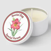 Red Daylily Flower Botanical Art Personalized Mini Candle Favors