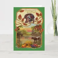 Vintage Thanksgiving Greetings Blessing Our Family Holiday Card