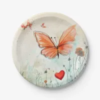 Pink Butterfly & Red Heart Paper Plates