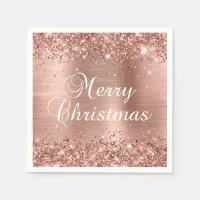 Glittery Rose Gold Foil Merry Christmas Napkins