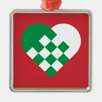 Green White Danish Heart Metal Ornament