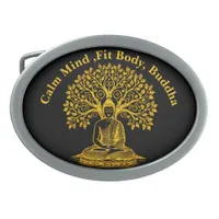 Golden Buddha Under a Tree in Peaceful Meditation Belt Buckle