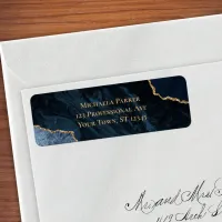 Navy Blue Gold Agate Geode Business Return Address Label