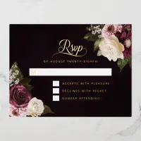 Dark Moody Floral Gold Foil Wedding RSVP Card