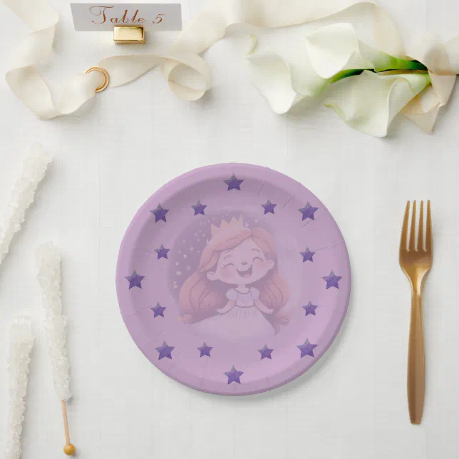 Princess Lilac and Purple Glitter Stars Paper Plates