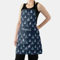 Blue Christmas trees with beads strings pattern Apron