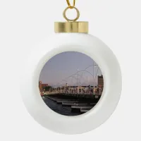 Curaçao Queen Emma Pontoon Bridge at Dusk Ceramic Ball Christmas Ornament