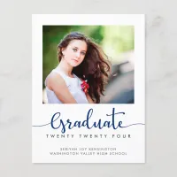 Modern Elegant Minimalist Graduation Script Photo Announcement Postcard