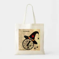 Monogram Z Halloween Sky Witch Spiders Name Tote Bag