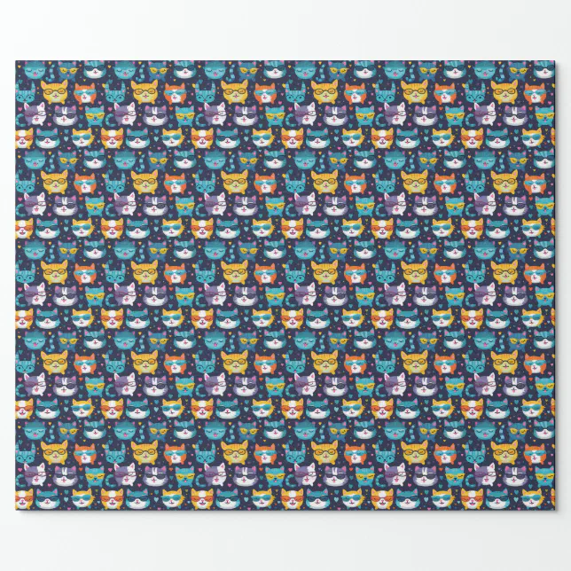 Assorted Cat Faces Funny Cool Cats Wrapping Paper