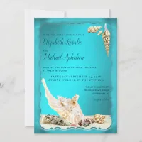 Teal Blue Aqua Turquoise Seashell Wedding Invitation