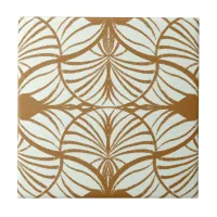 Elegant Art Deco Brown & Mint Gouache Scallops Ceramic Tile