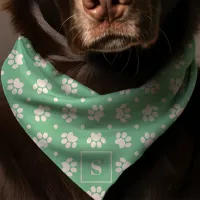 Mint And White Polka Dot Paw Print Monogram Dog Bandana