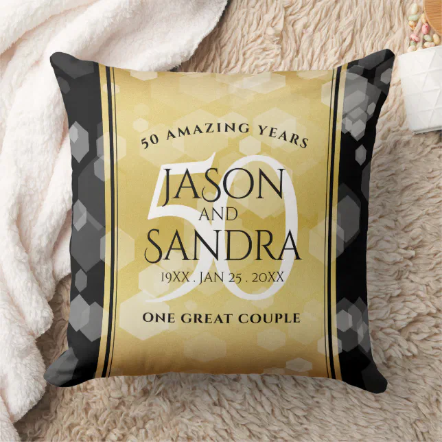 Elegant 50th Golden Wedding Anniversary Throw Pillow