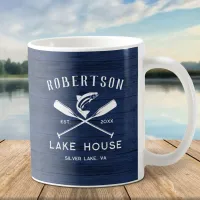 Rustic Family Name Lake House Rustic Blue Wood Coffee Mug