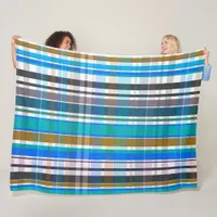 Trendy Modern Coastal Plaid Blue Fleece Blanket