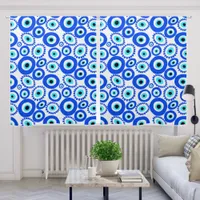 Blue and White Mediterranean Evil Eye Pattern Blackout Curtains