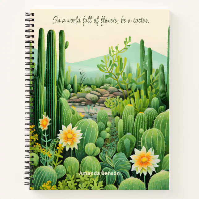 Watercolor Green Cactus Garden with Quote Notebook