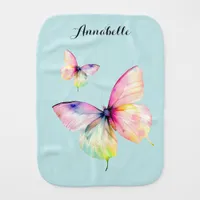 Delicate Pink Butterfly in Pastel Rainbow Colors Baby Burp Cloth