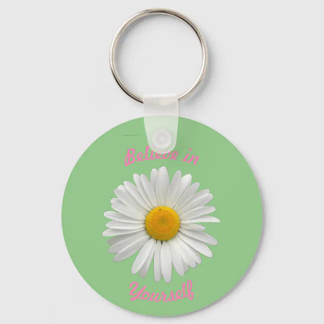 Believe in Yourself - Cheerful White Daisy Keychain