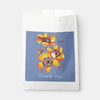 Bright Orange Flowers - Blue Grey Favor Bag