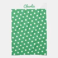 Green Polka Dots Pattern Stylish Personalized Kitchen Towel