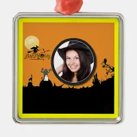 Halloween Night in Orange Glow Add Your Photo Metal Ornament